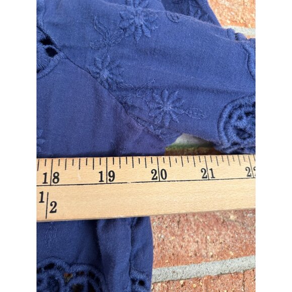 Anne Fontaine Evita Navy Blue Cotton Lace 3/4 Sleeve Blouse Embroidered Design - Picture 9 of 11
